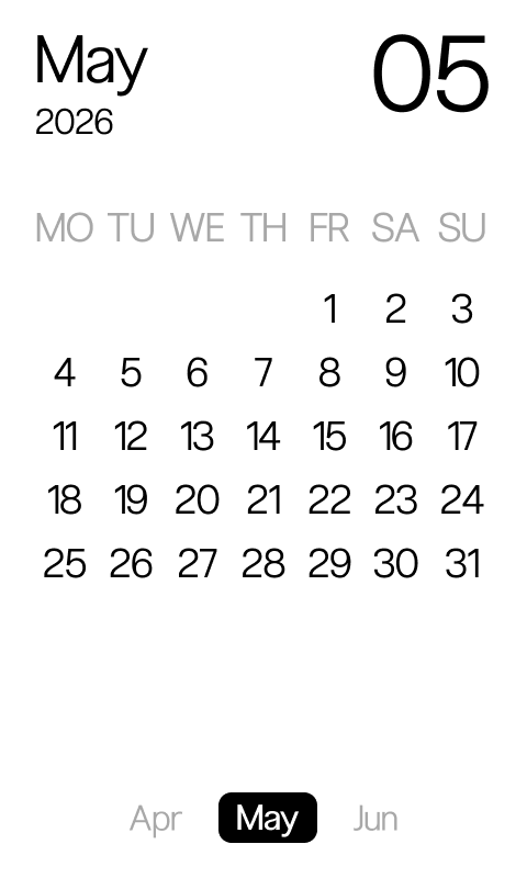Calendar | May 2026 | minimalistic