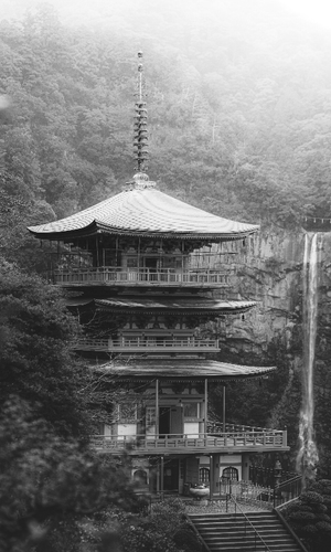 Pagoda beside a Waterfall by Alex Mesmer