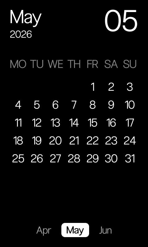 Calendar | May 2026 | minimalistic-dark