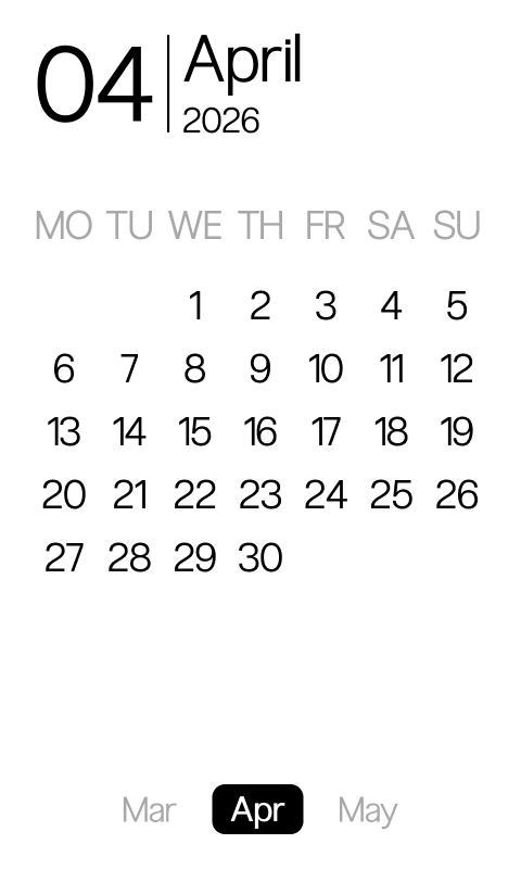 Calendar | April 2026 | minimalistic