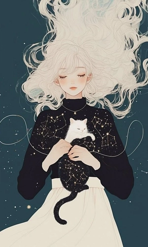 White girl with White cat