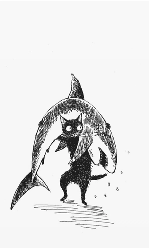 Cat and a shark - artist @uikoikeda