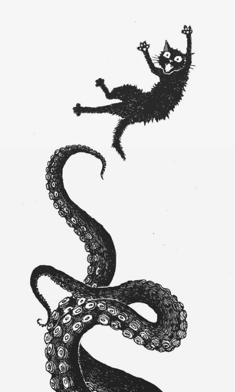 Cat and a kraken - artist @uikoikeda